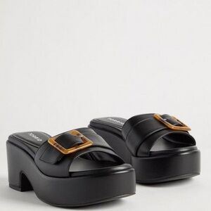 Platform Mule Sandal with Buckle Detail Wide Width